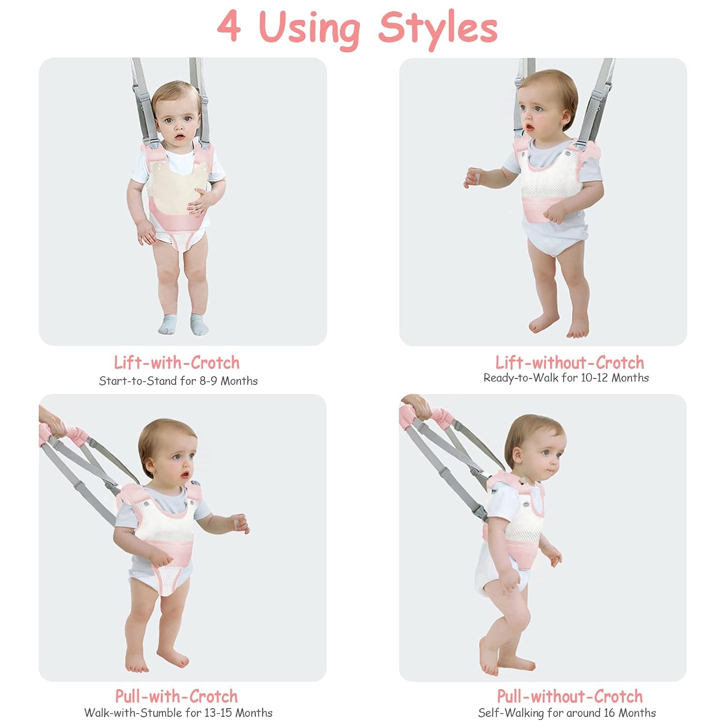 Toddler walking harness with adjustable shoulder and waist straps