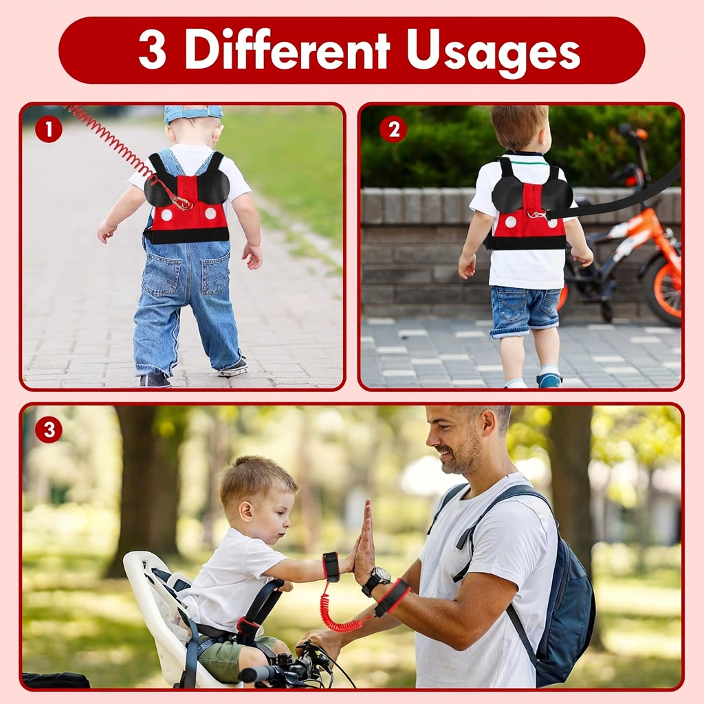Front view of toddler walking support harness with padded body section