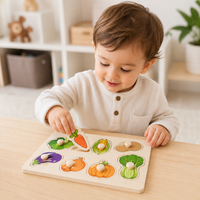 Toddler wooden learning puzzle set with colorful knob pieces for hands-on activity play