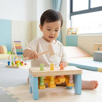 Toddler wooden mallet learning toy for kids ages 2 to 4 with pounding bench design