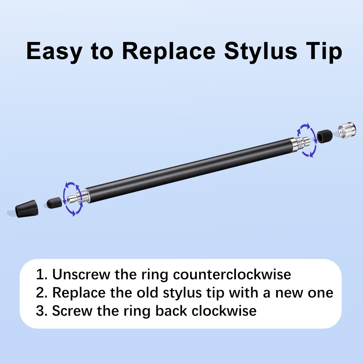 Close view of the soft capacitive contact tip on a stylus pen