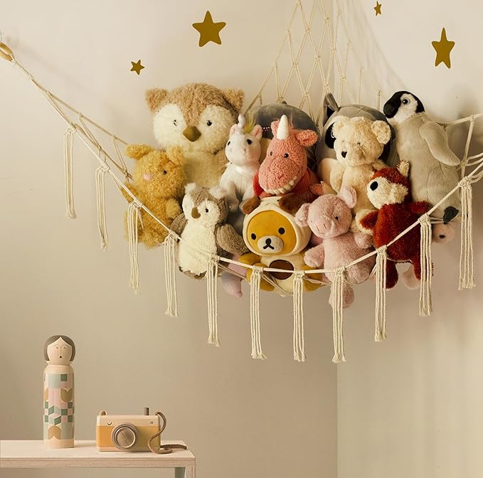 Large Corner Toy Hammock Net for Plush Toys and Stuffed Animals Storage