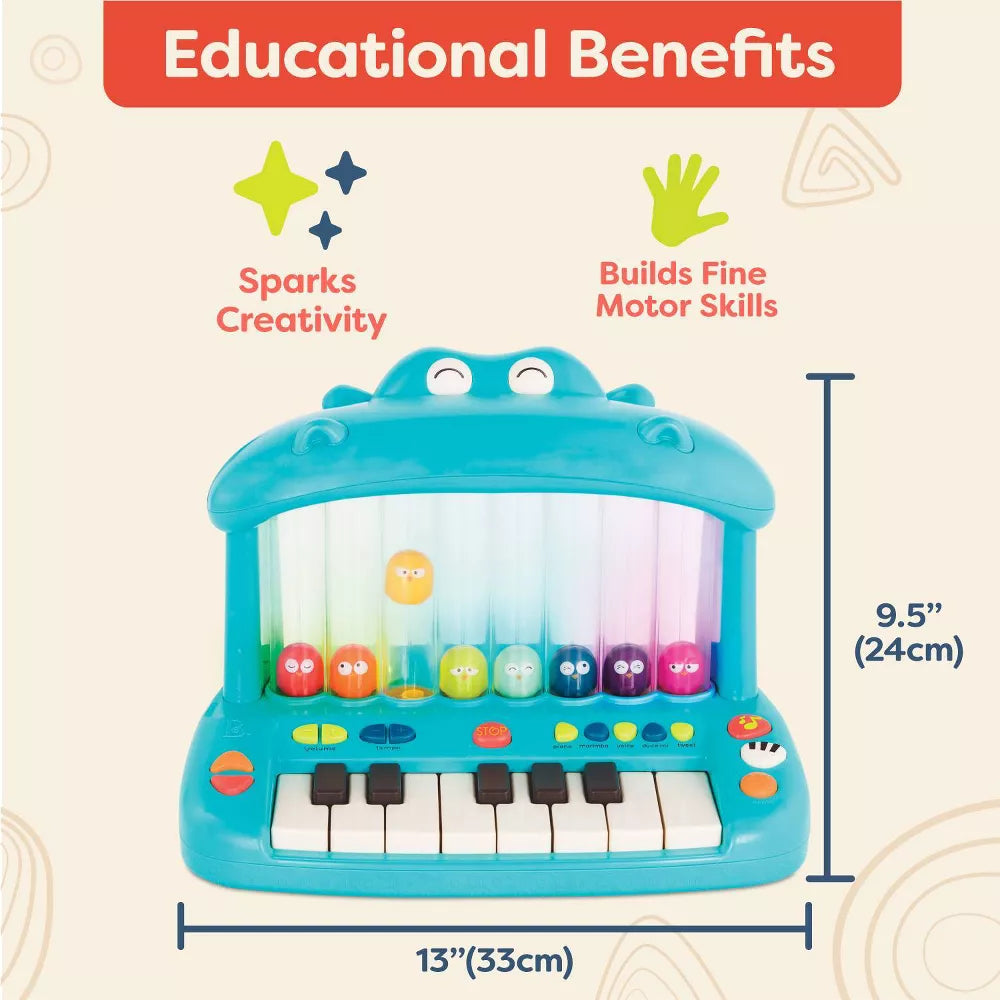 Front view of the toy piano showing its musical keys and animal-themed appearance.