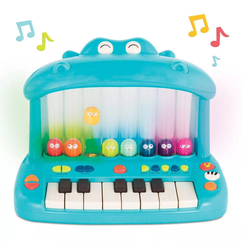 Toy piano featuring a mini electronic keyboard with a colorful hippo design for kids.
