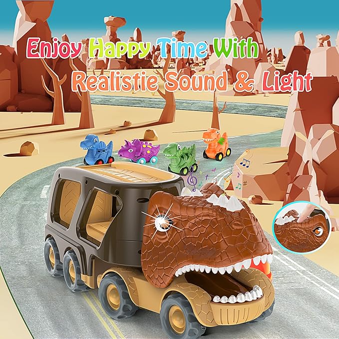 Toy truck birthday gift for kids dinosaur car set