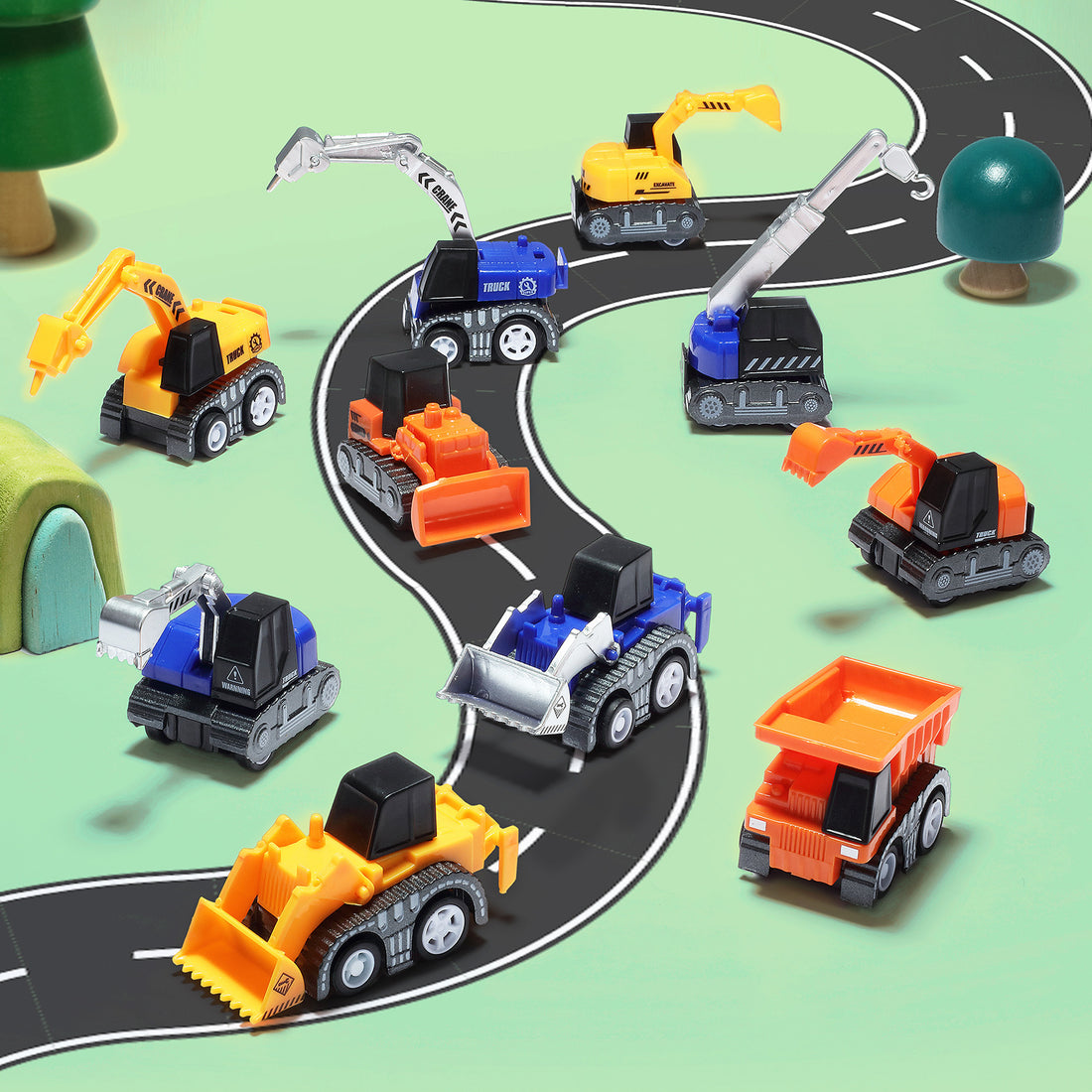 Pull back toy vehicles set with cars and trucks for kids
