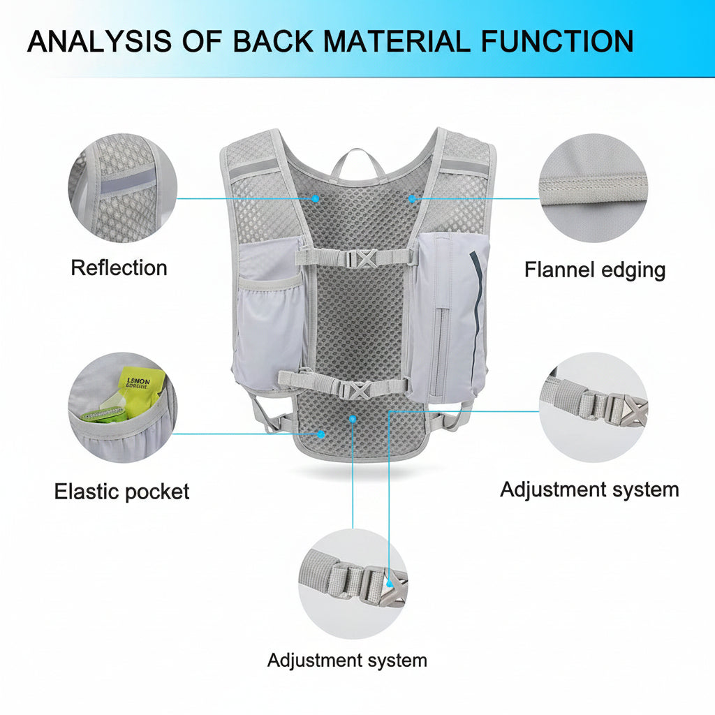 Trail running hydration pack with drinking tube and storage pockets