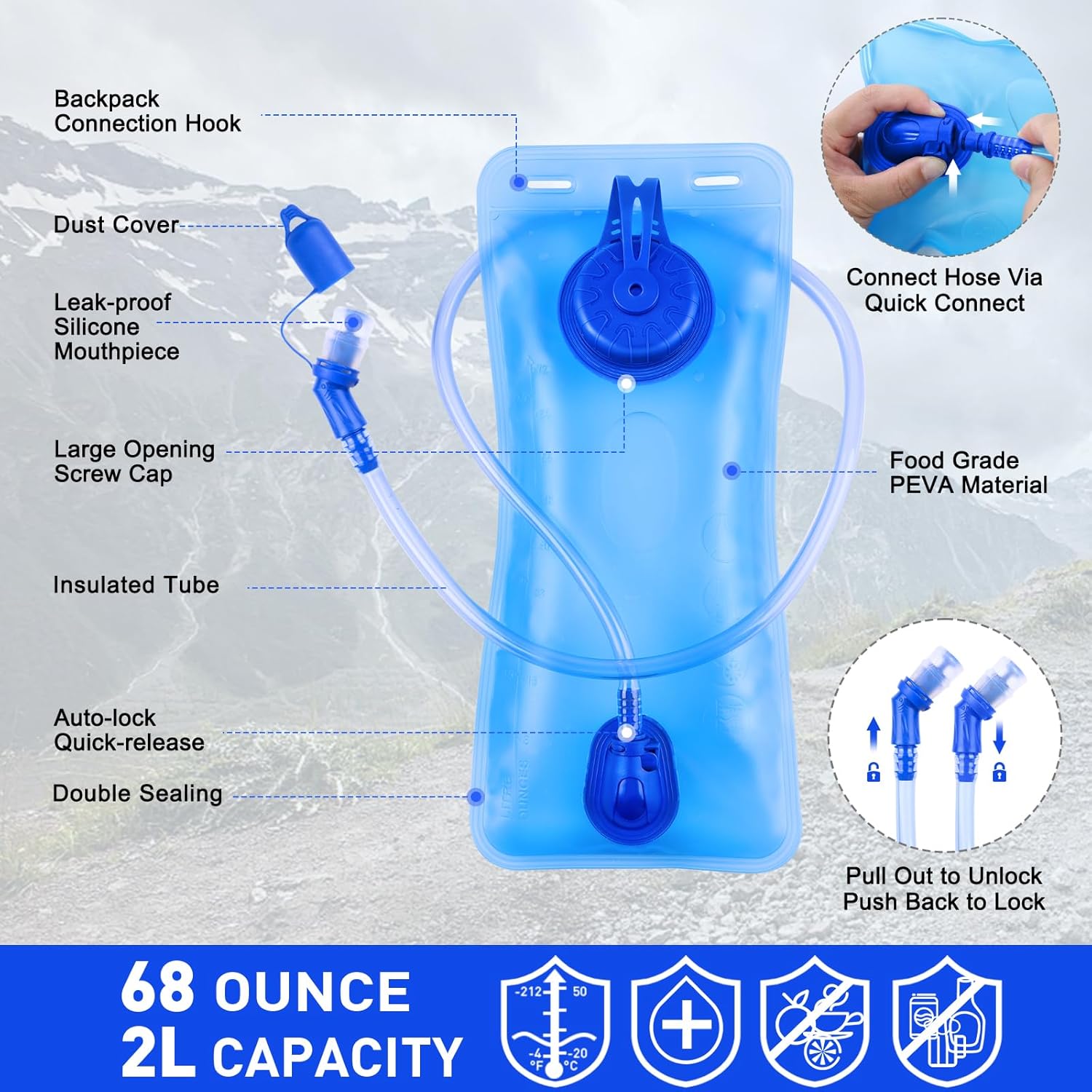 Trail running water backpack with drinking tube and storage pockets