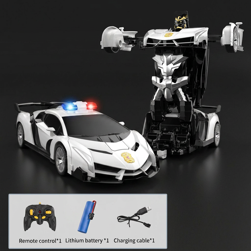 Transforming RC car to robot with flashing lights and rotation