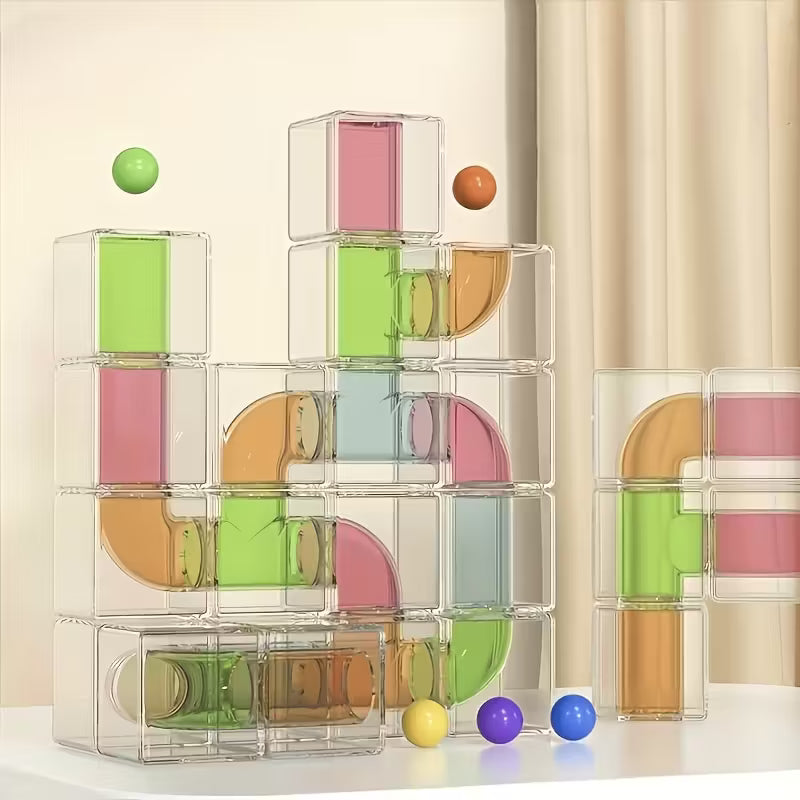 Transparent pipeline building blocks toy for kids bead rolling puzzle play
