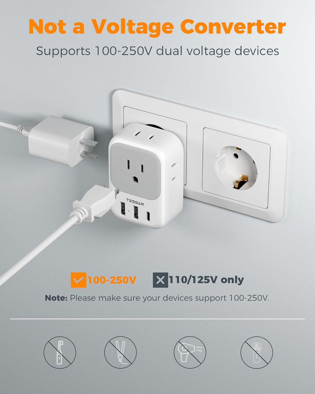 Travel Adapter USB C and USB Charging Ports