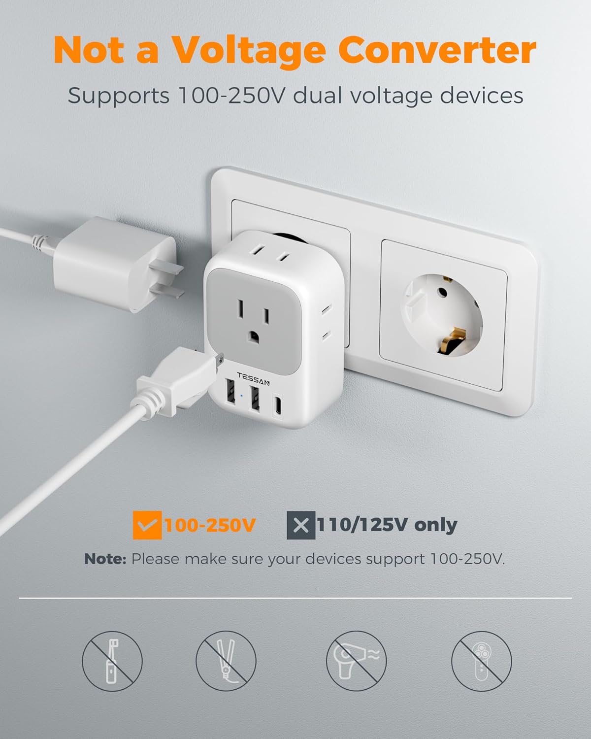 Travel Adapter USB C and USB Charging Ports