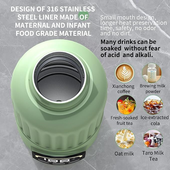 Compact green warming appliance arranged beside a baby changing bag