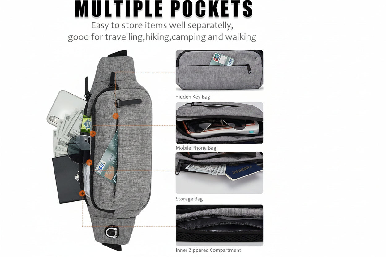 Unisex travel belt bag for hiking, running, and outdoor activities