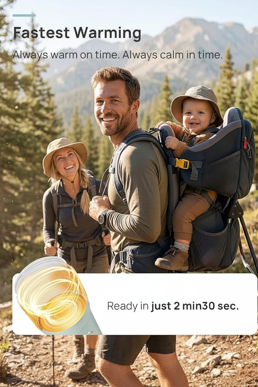 Travel baby bottle warmer featuring five temperature settings