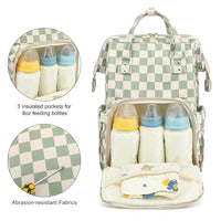 Side profile of the corduroy diaper bag showing the deep side bottle pocket