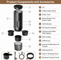 Portable electric coffee maker prepared for travel use