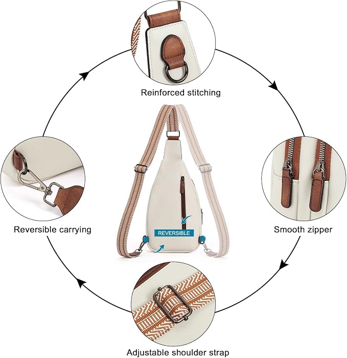 Travel-ready leather sling bag with secure zippered compartments