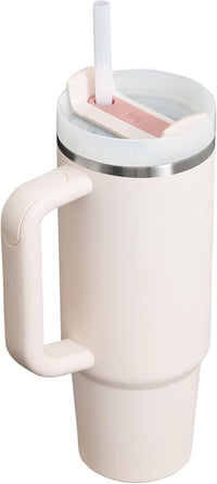 Travel tumbler with ergonomic handle and reusable straw lid