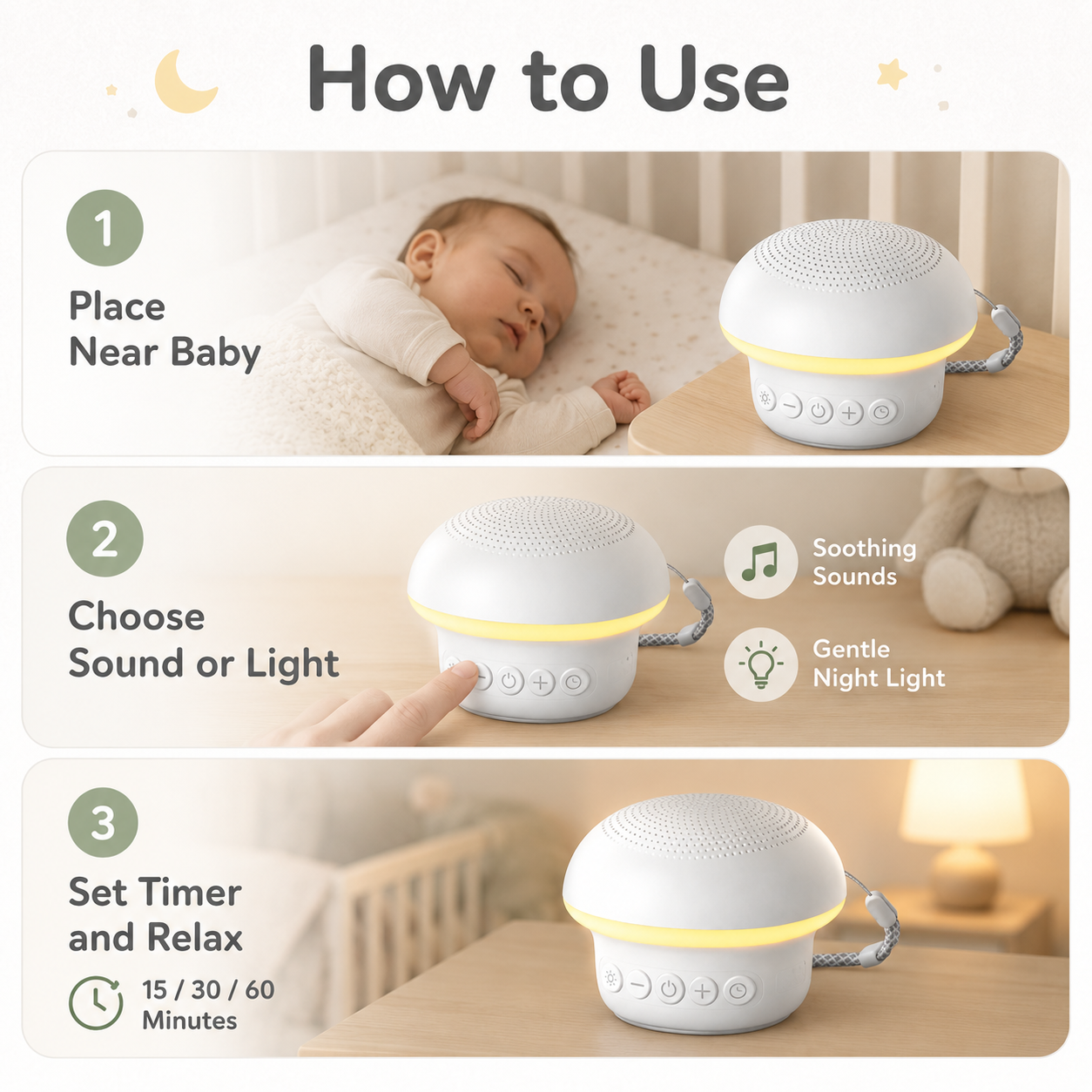 Travel White Noise Machine Angled View with Carrying Strap