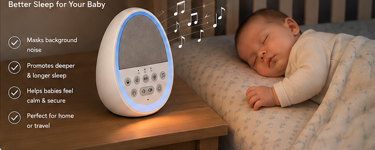 Portable white noise machine with hanging rope for travel