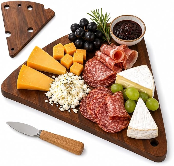 Triangle acacia wood charcuterie board for tabletop serving