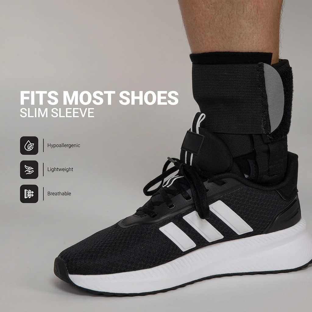 Side view of adjustable TriLok ankle brace showing Figure-8 straps and arch-lift support