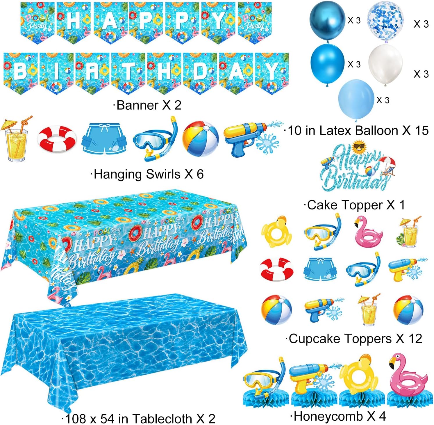  Tropical birthday party decoration kit with balloons and banners