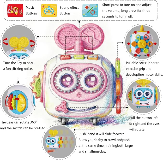 Busy cube toy for supervised tummy-time and floor play