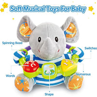 Soft elephant toy for supervised tummy-time activities