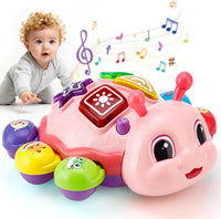 Tummy time toy for babies featuring interactive crawling movement, music and colorful lights.