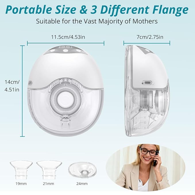 Wearable milk pump with 12 adjustable suction levels for personalized pumping settings