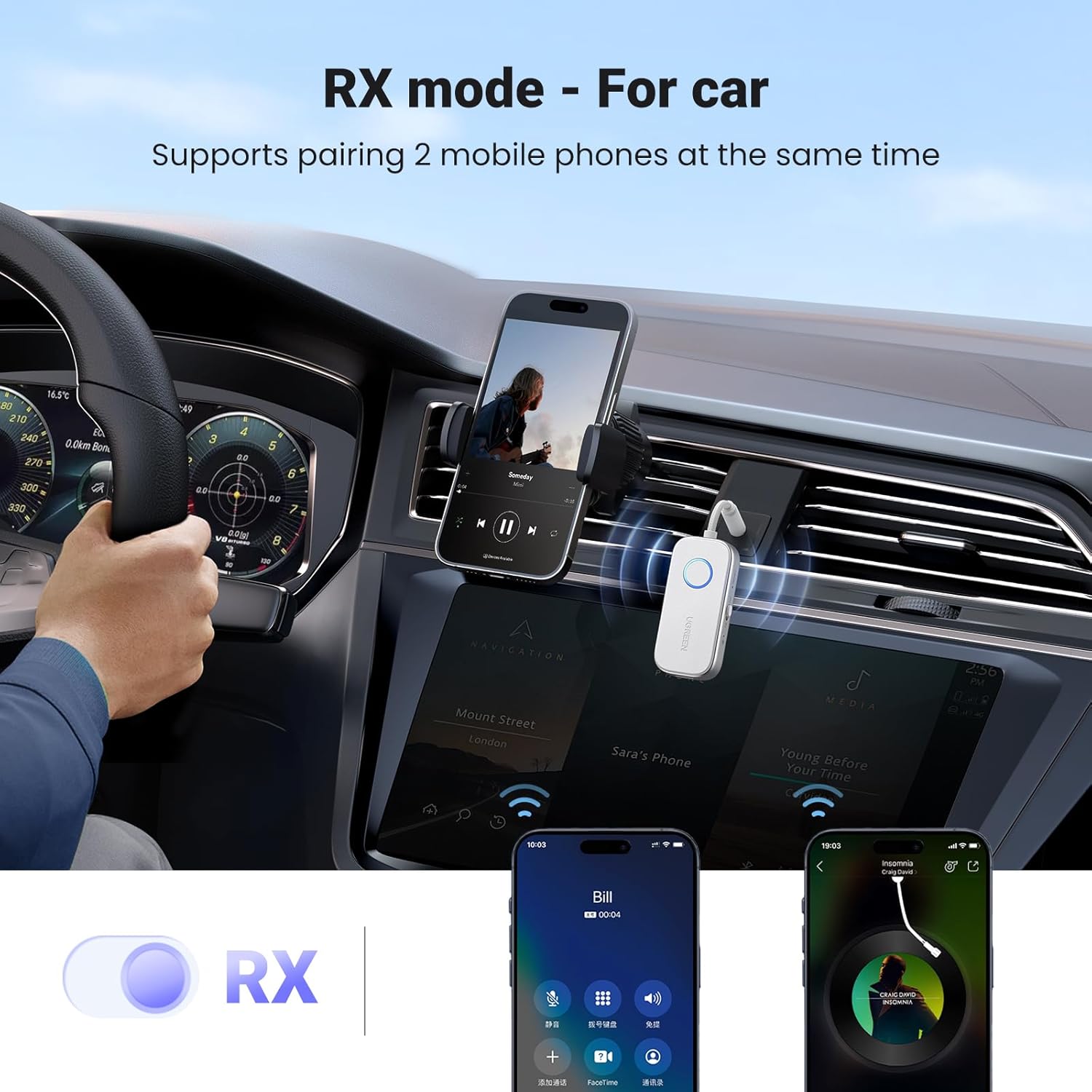 2-in-1 Bluetooth transmitter receiver with 3.5mm AUX jack
