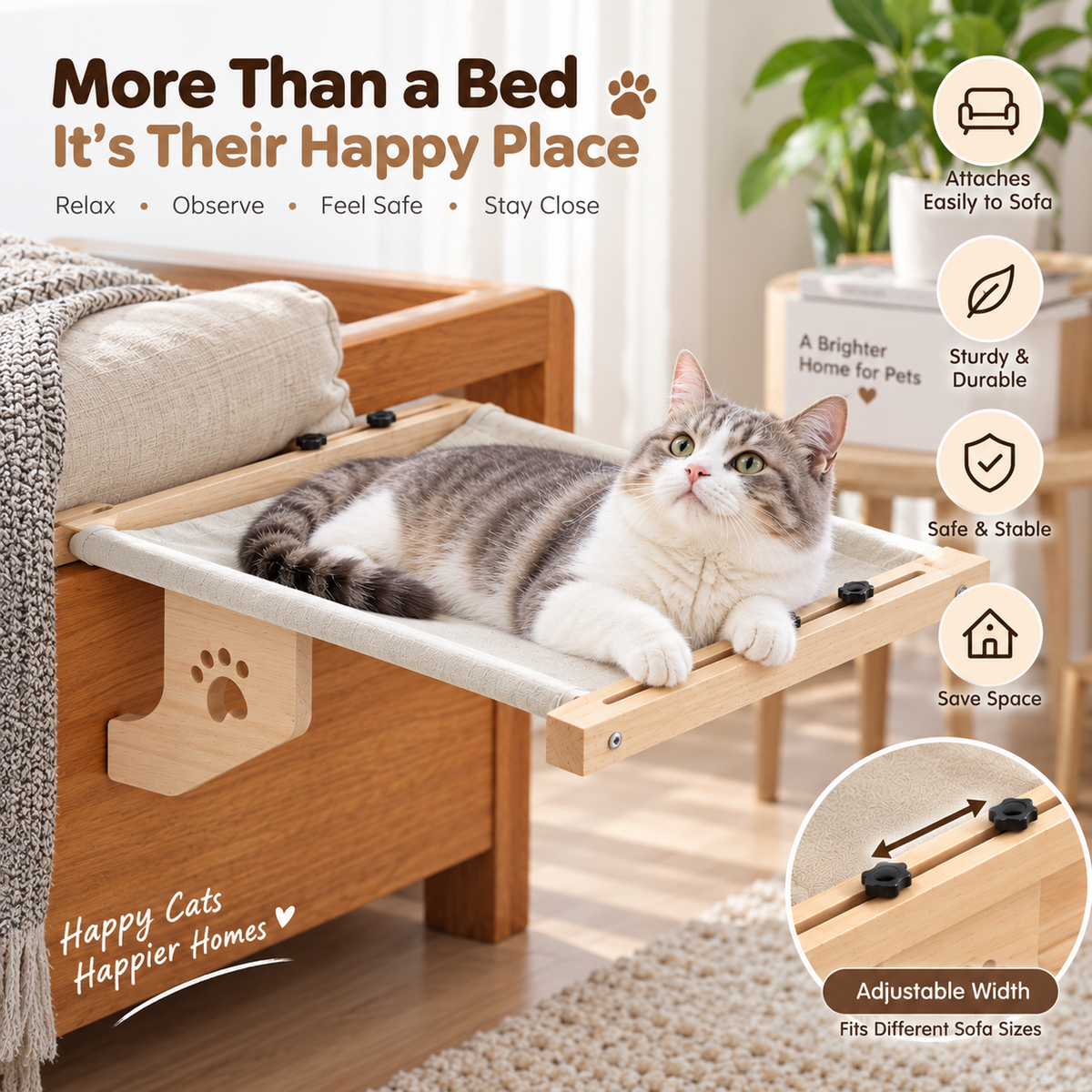 Two Leg Cat Hammock with Wooden Support Design