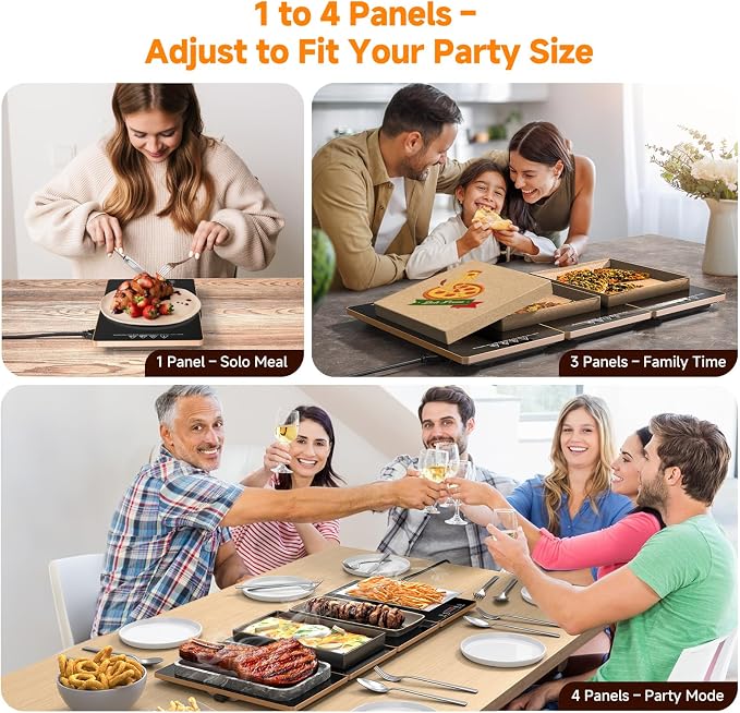 Two-panel electric food warming tray for everyday meal serving