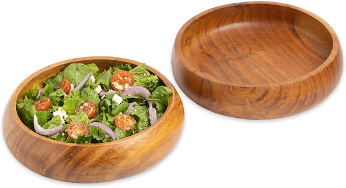 Two piece acacia wood individual serving bowl set