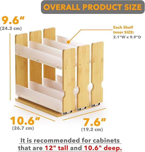 2 tier bamboo spice organizer for compact kitchen storage