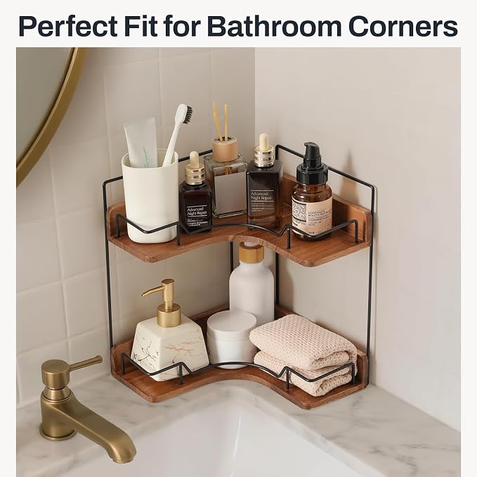 Two-tier bathroom counter shelf for bottles and accessories