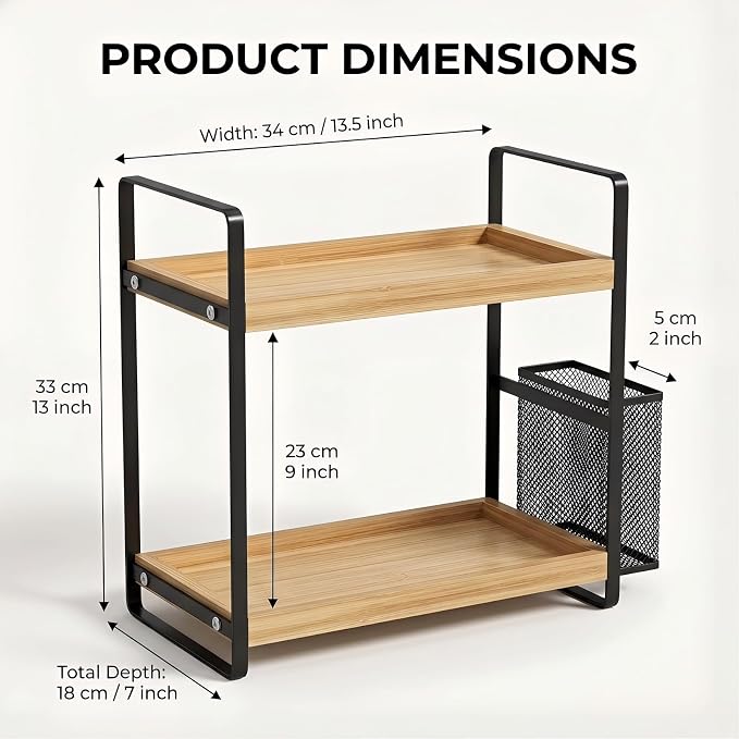 Two-tier countertop storage shelf for bathroom essentials