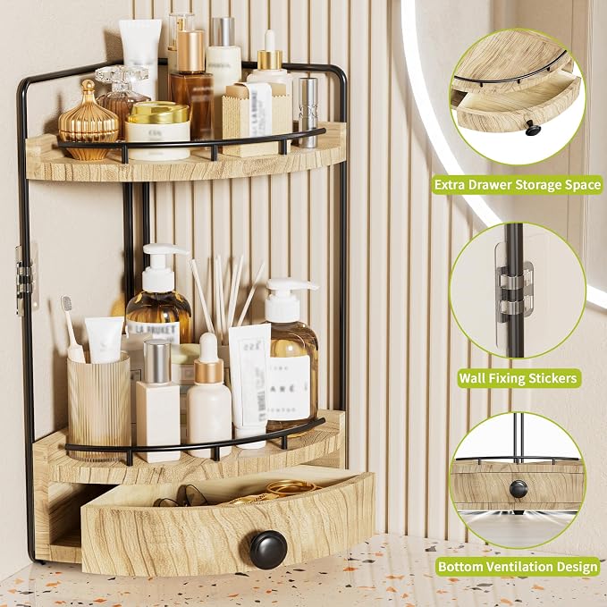Two-tier countertop shelf for bathroom essentials and skincare