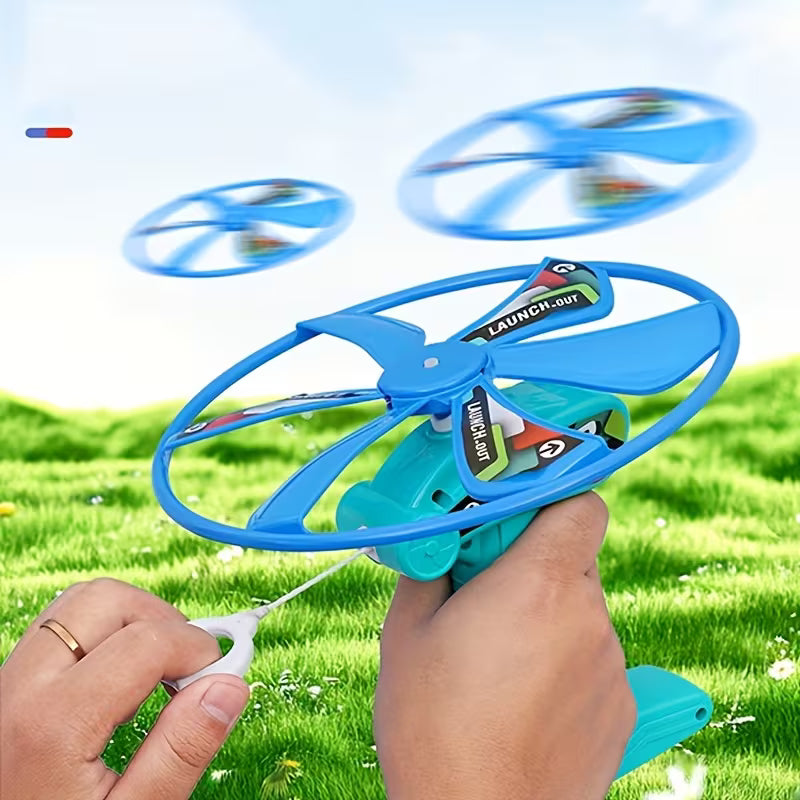 UFO flying toy with one launcher and two flying discs