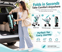 Umbrella style infant stroller with multi-wheel base and rear parking brakes