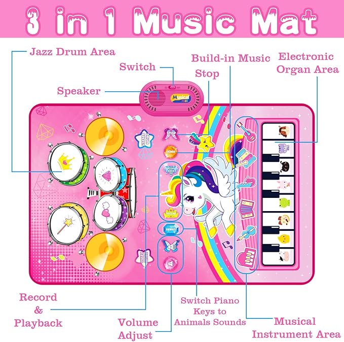 Unicorn baby music mat toy musical learning toy for 1 year old kids