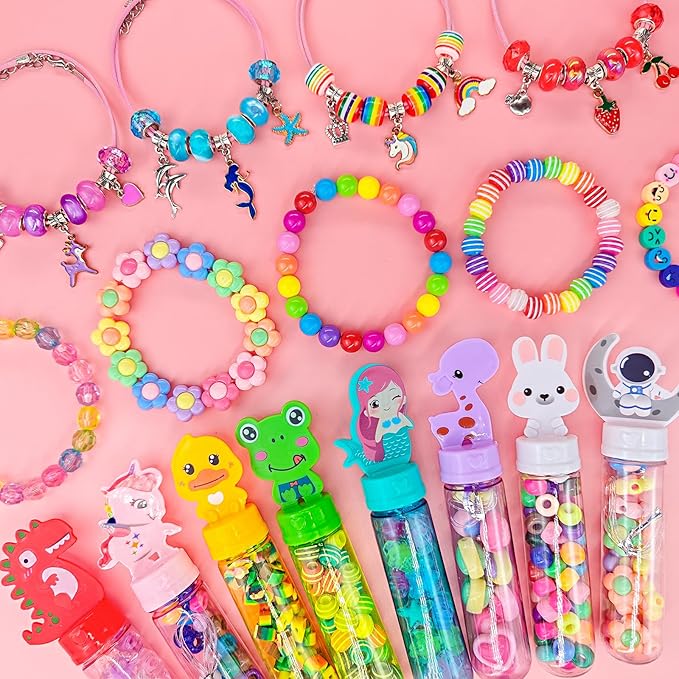 Unicorn-themed bracelet making kit with beads and charms for kids