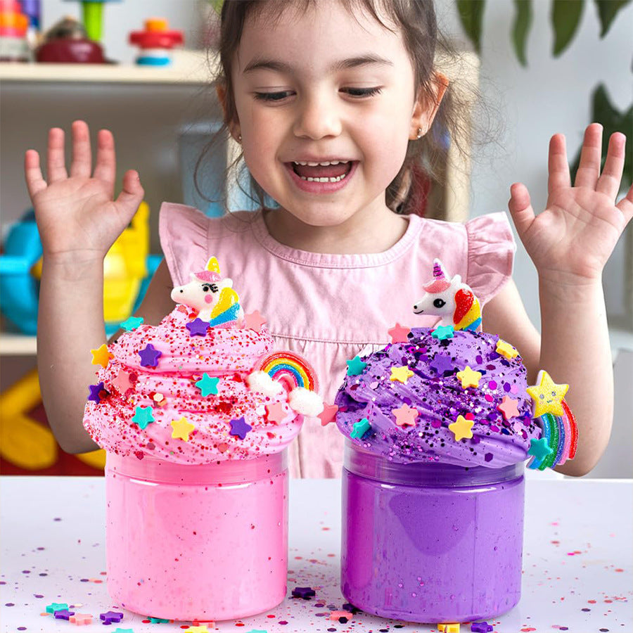 Butter slime set showing the available unicorn-inspired colour options.