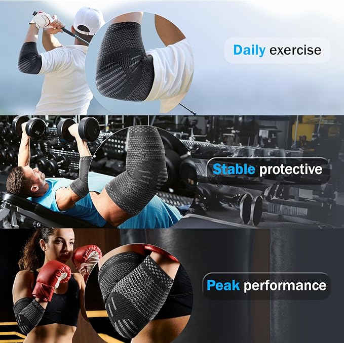 Unisex ergonomic 2 pack elbow compression braces for tendonitis, bursitis, and arthritis pain relief