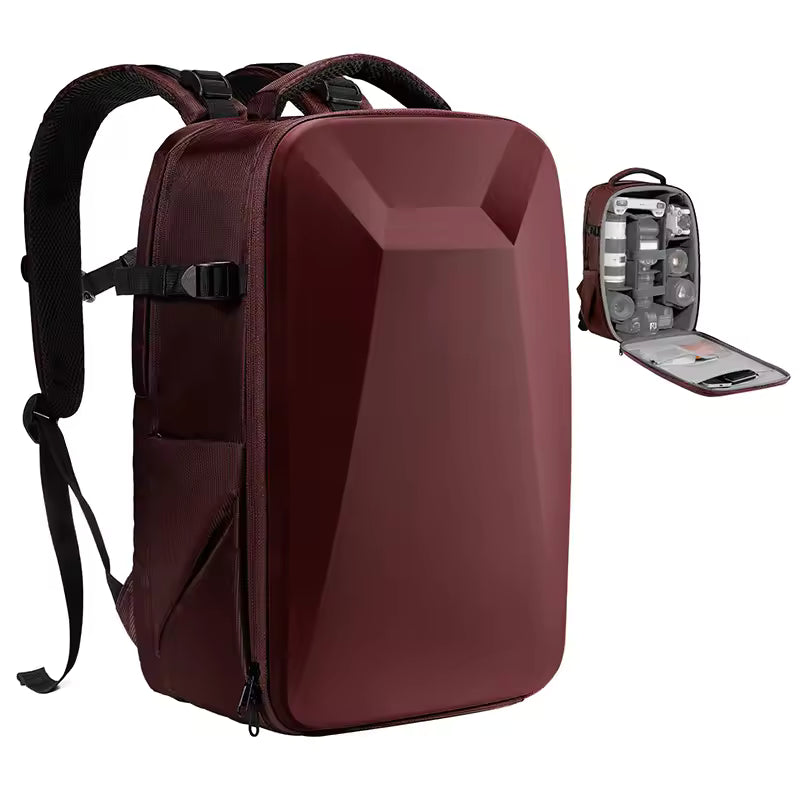 Unisex photography equipment backpack with a reinforced top handle