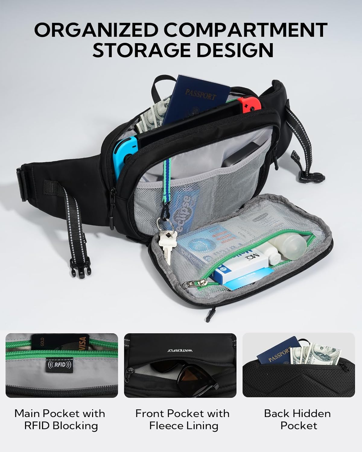 Unisex waist bag for outdoor activities, travel, and walking