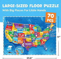USA Map Puzzle for Kids – 70 Pieces with 50 States and Capitals, Learning Fun