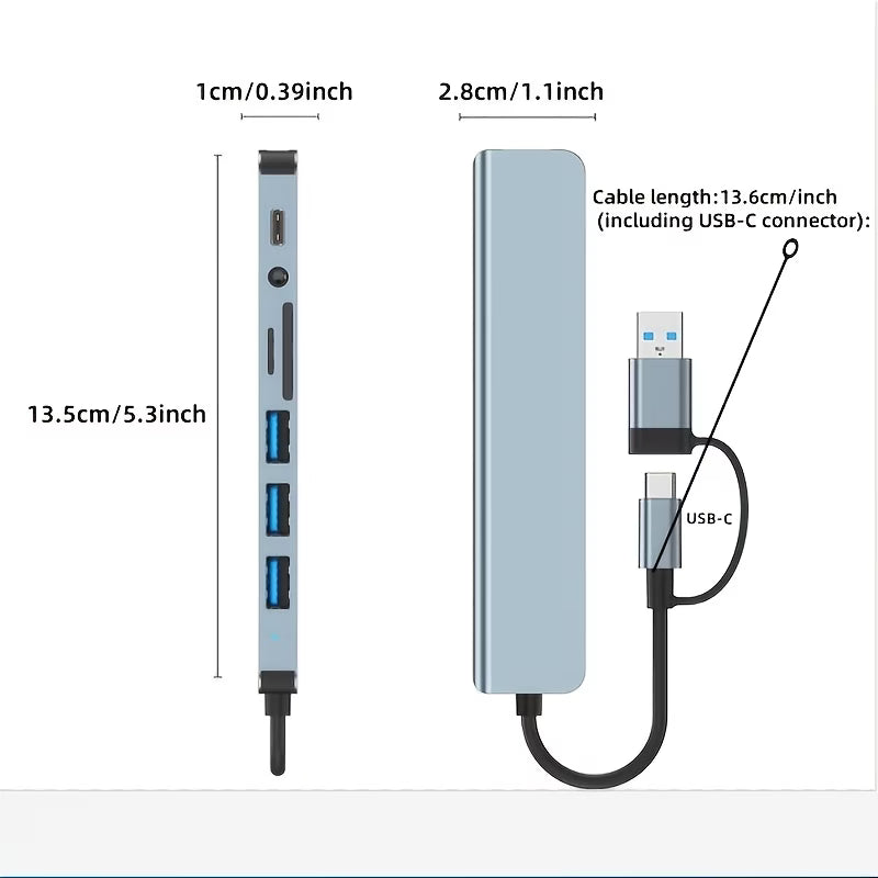 USB 3.0 Type-C hub with SD and TF card reader slots